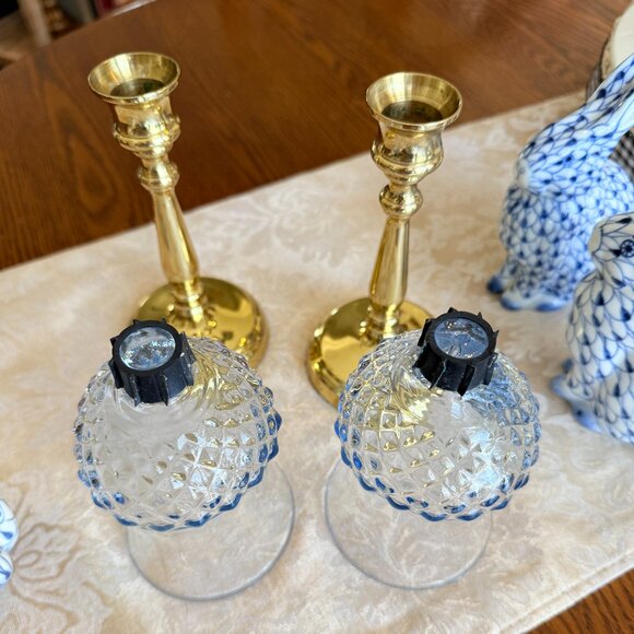 Vintage Brass and Blue Glass Candle holders - Picture 10 of 12